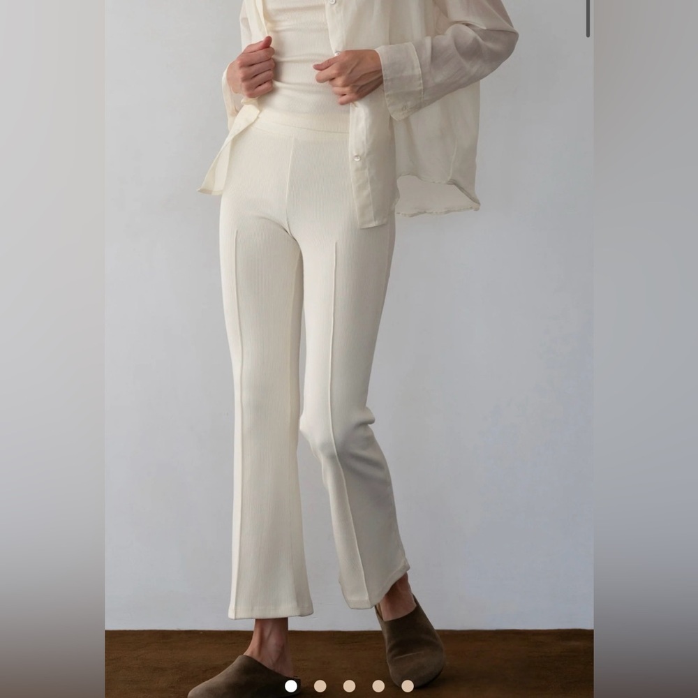 NWT DONNI. | Rib Kick Crop Flare Pants | Cream | Stretch Flare Pants